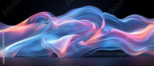   A computer-generated image depicts a wave of blue, pink, and white liquid against a dark backdrop