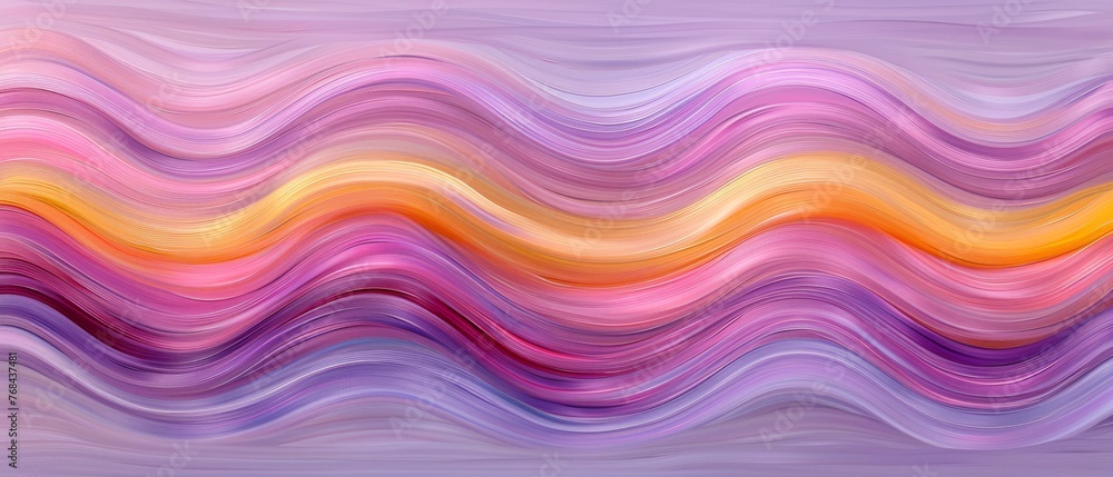   An image depicting curved lines in hues of pink, orange, yellow, purple, and white against a cerulean backdrop