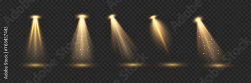 Illumination backlight effects 3d realistic vector illustration set. Glowing stage lanterns design. Lamps light on transparent background