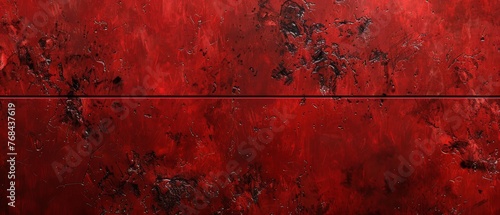   A painting featuring red and black hues with a central black line dividing it in two