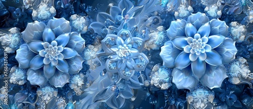   A photo of a bouquet of blue flowers against a backdrop of blue flowers