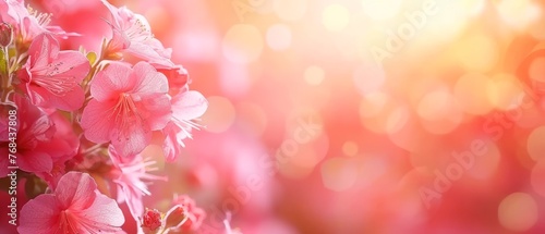  Pink flowers bloom on a tree against a bokeh of blurred light