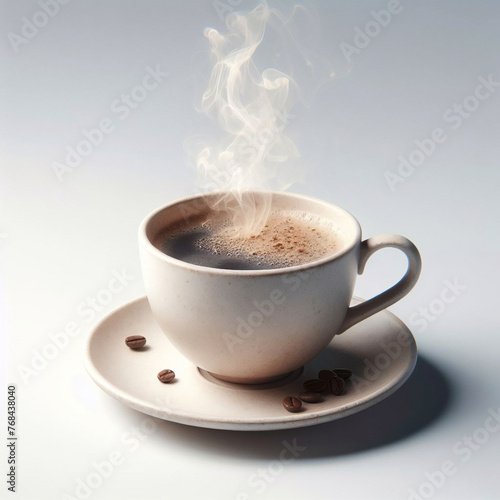 セラミック マグカップのエレガントな単一の白いコーヒー カップ、純粋な白い背景で隔離の側面図