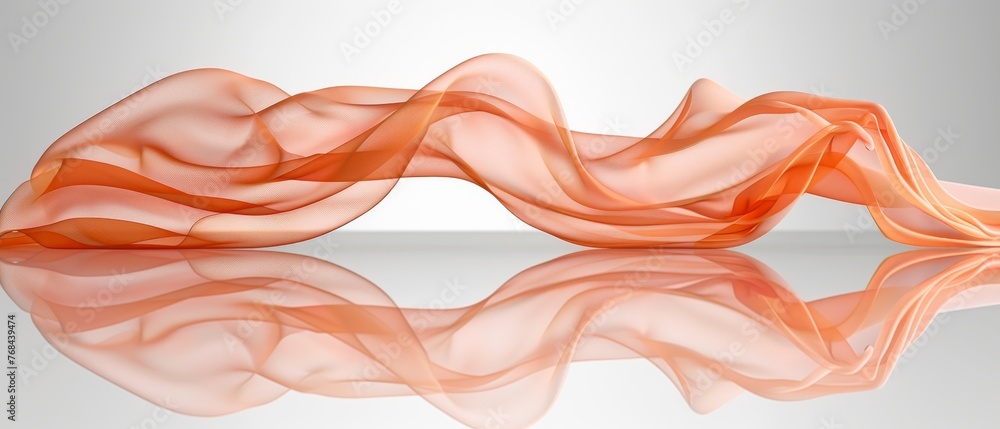A reflective surface mirrors an abstract image of orange and pink smoke waves A reflective surface mirrors an abstract image of orange and pink smoke waves