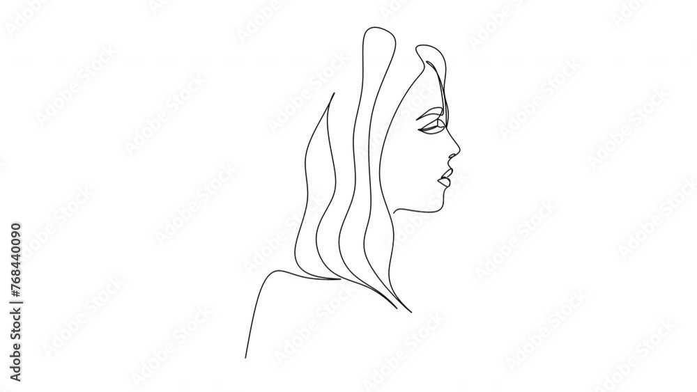 Continuous line drawing of Portrait of a Beautiful Woman's face. The Concept of Skin Beauty Care for young female models. Fashion beauty model with a white background. Vector Continuous line drawing of Portrait of a Beautiful Woman's face. The Concept of Skin Beauty Care for young female models. Fashion beauty model with a white background. Vector