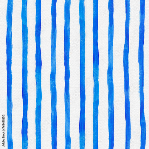 Seamless pattern blue stripes. Watercolor hand drawn background. Stock print design.
