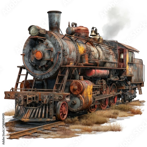 Vintage Steam Locomotive On Rails. Illustration On The Theme Of Transport And History, Engineering And Technology. Generative AI