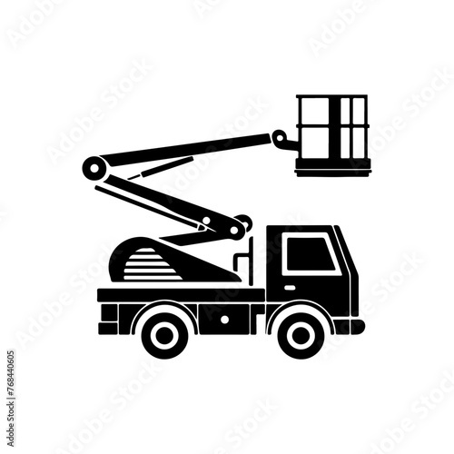 cherry picker as a simple single icon logo vector illustration, isolated on transparent background