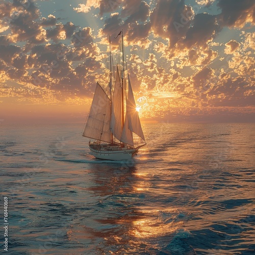 Beautiful view of a racing sailboat in the ocean