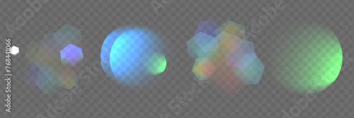 Iridescent crystal leak glare reflection effect. Optical rainbow lights, glare, leak, streak overlay. falling confetti.