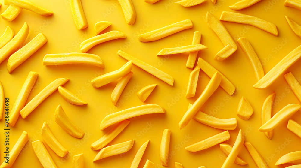 Obraz premium Pile of French Fries on Yellow Background