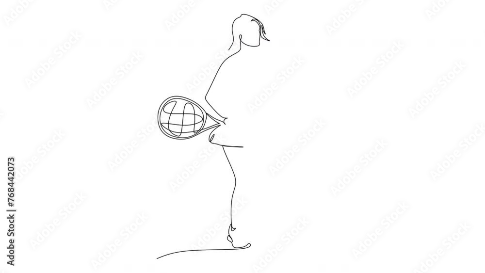 Linear drawing of a girl playing tennis. Sports, recreation. Linear drawing of a girl playing tennis. Sports, recreation.