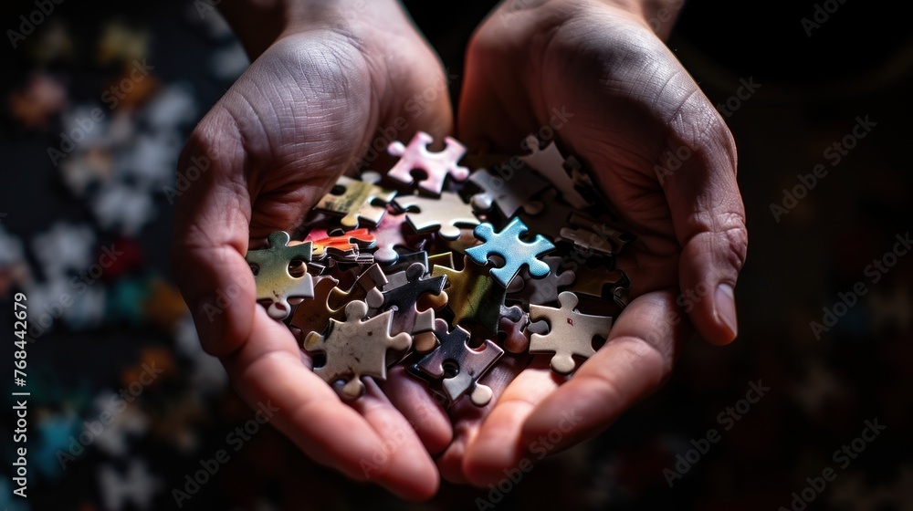 puzzle pieces in hand, concept of success and strategy, education, teamwork puzzle pieces in hand, concept of success and strategy, education, teamwork