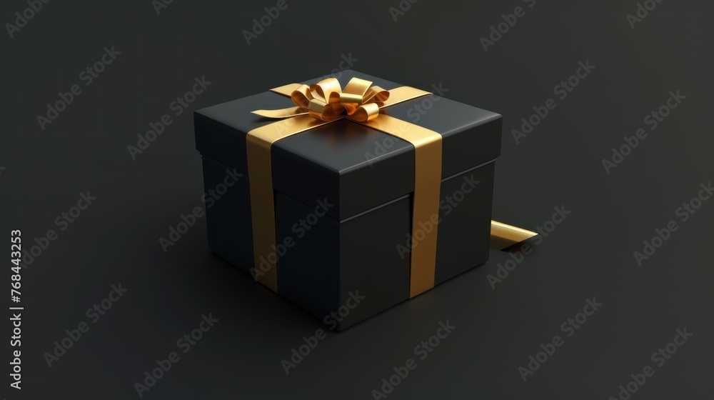 Gift box with gold ribbon black background. birthday gifts, Christmas gifts, . Decorative background Gift box with gold ribbon black background. birthday gifts, Christmas gifts, . Decorative background