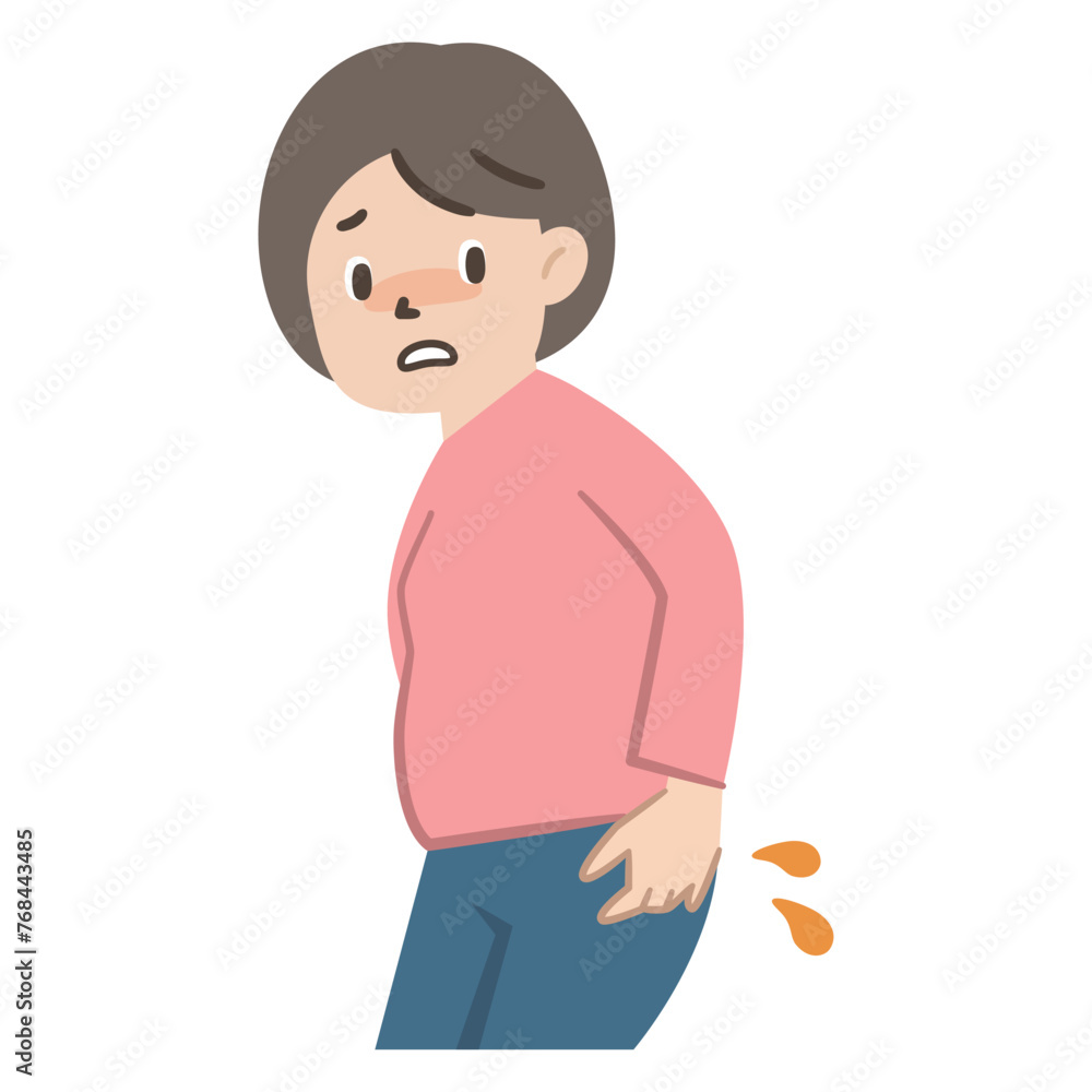お尻から油が漏れた女性のイラスト お尻から油が漏れた女性のイラスト