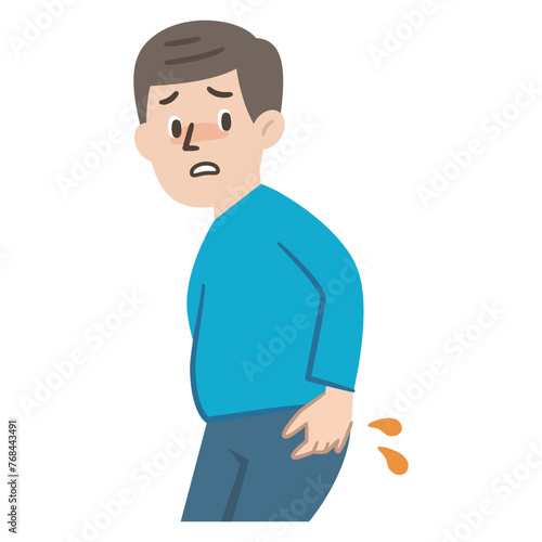お尻から油が漏れた男性のイラスト