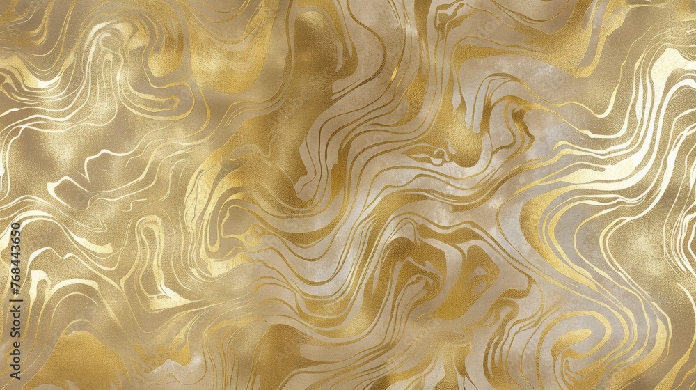 Make a statement with this metallic gold wallpaper featuring a whimsical and abstract pattern sure to add a touch of glamour to your space. - obrazy, fototapety, plakaty 