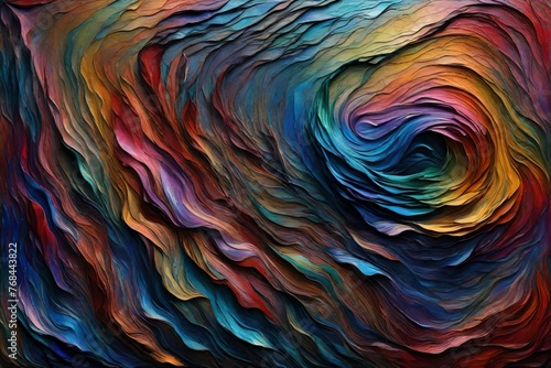 Vivid multicolor abstract of an organic textured surface background. A 3D macro wallpaper of a Vibrant colorful impasto textured dreamscape painting