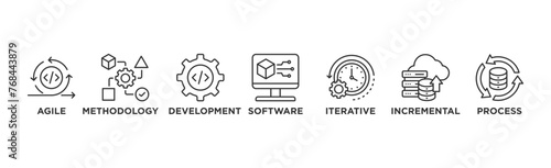 Scrum development banner web icon vector illustration concept with icon of agile, methodology, development, software, iterative, incremental and process	