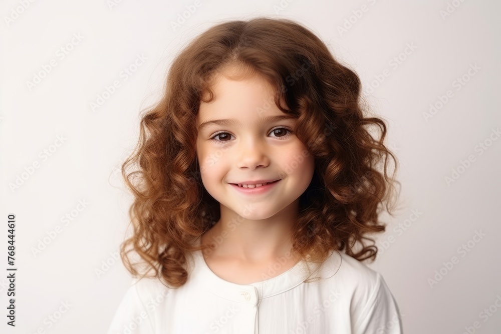 Portrait of a cute little girl with curly hair on gray background Portrait of a cute little girl with curly hair on gray background