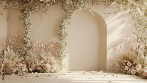 Atmospheric Arch: Cream Wall and Floral Floor