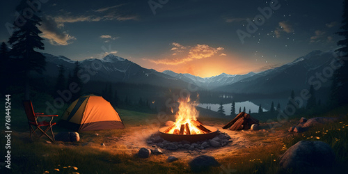 beautiful landscape of a campfire at night glowing fire peaceful place scenicview night sky background photo