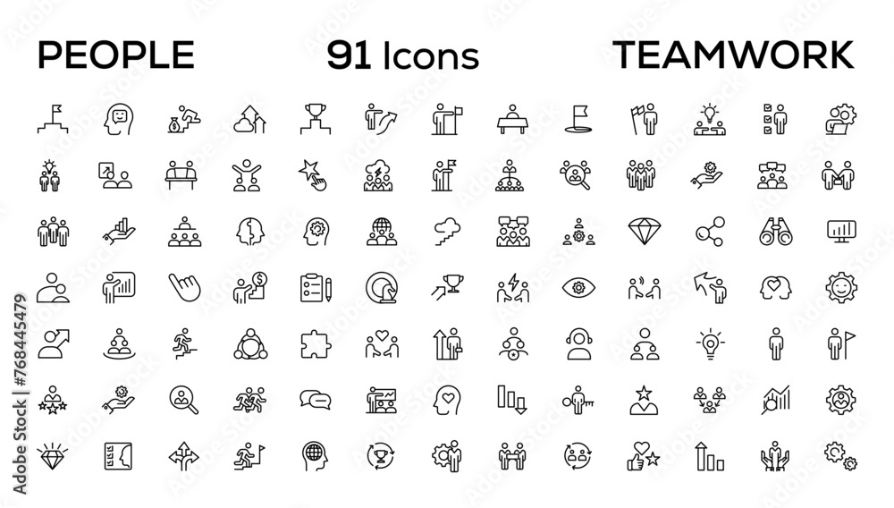 People and teamwork line icons collection. Big icon set in a flat design. Thin outline icons pack - obrazy, fototapety, plakaty 