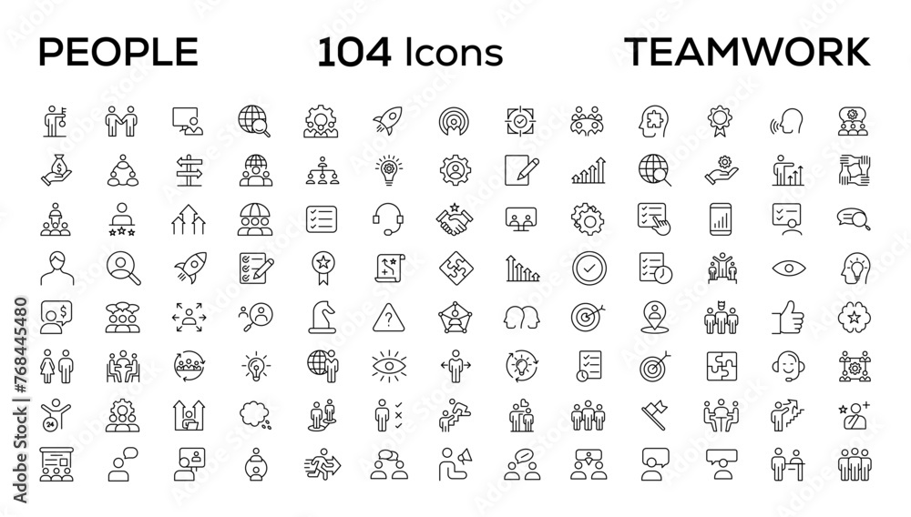 People and teamwork line icons collection. Big icon set in a flat design. Thin outline icons pack - obrazy, fototapety, plakaty 
