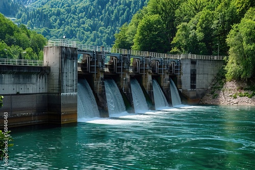 Hydroelectric power dam on a river.