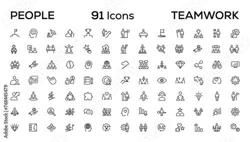 People and teamwork line icons collection. Big icon set in a flat design. Thin outline icons pack