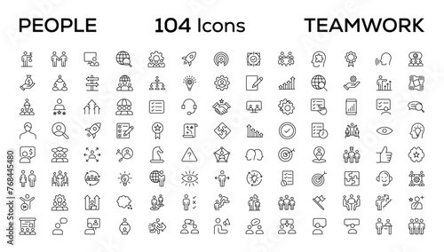 People and teamwork line icons collection. Big icon set in a flat design. Thin outline icons pack photo