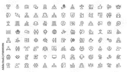 People and teamwork line icons collection. Big icon set in a flat design. Thin outline icons pack