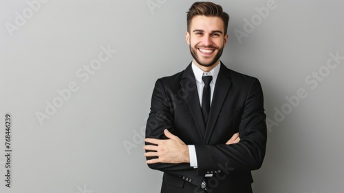 business man in formal dress smiling happy white background, photo