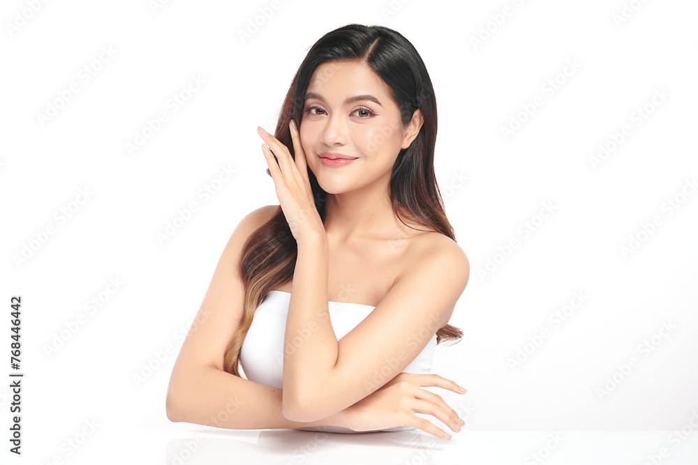 Beautiful young asian woman with clean fresh skin on white background, Face care, Facial treatment, Cosmetology, beauty and spa, Asian women portrait. Beautiful young asian woman with clean fresh skin on white background, Face care, Facial treatment, Cosmetology, beauty and spa, Asian women portrait.