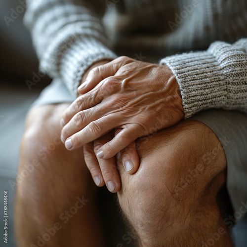 Hands folded by older people in fear or shame because they are incontinent photo