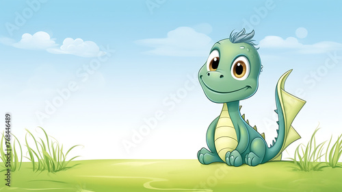 kawaii baby dragon illustration background. generative ai