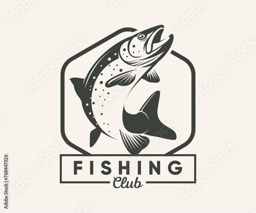 Brown Trout Logo. Unique, Bold, and Eyecatching Brown trout jumping out of the water. Suitable for any Brown Trout Fishing events. Print on Tshirt etc