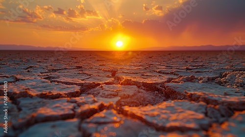 A vast barren landscape cracked soil and no rain. Lack of water from global warming