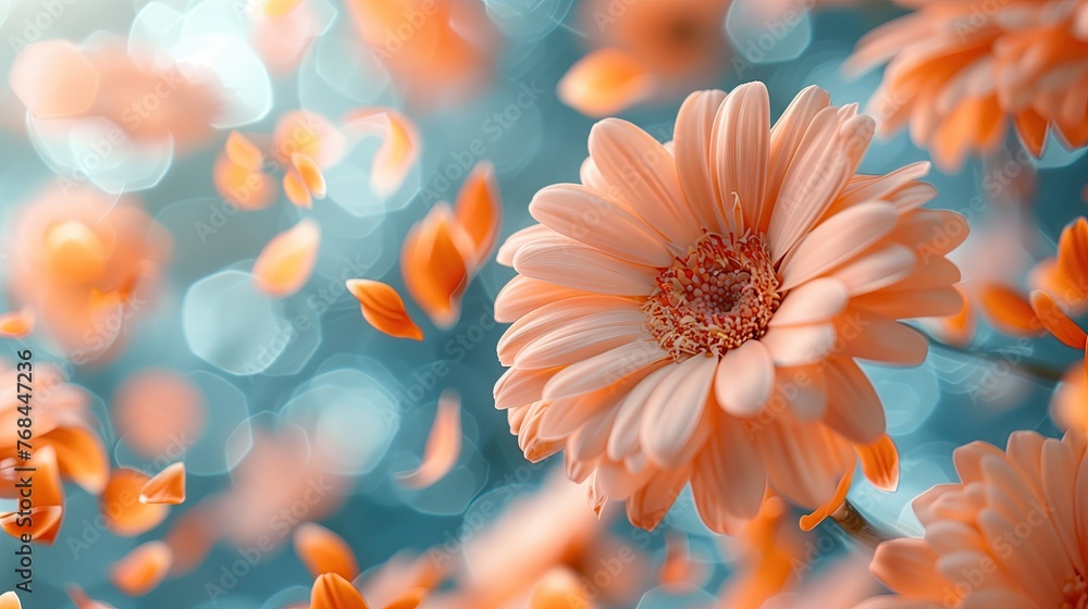 Orange pastel petals and flowers float in the air. concept fragrant of fabric softener. Orange pastel petals and flowers float in the air. concept fragrant of fabric softener.