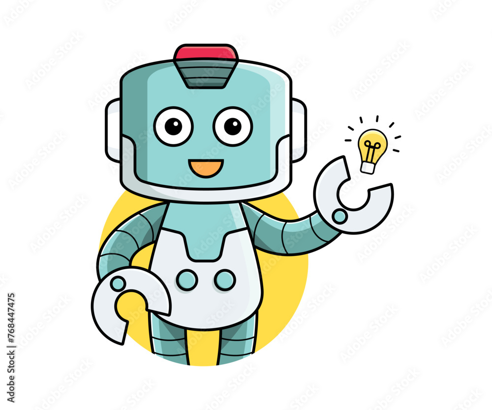 Robot Logo with idea bulb symbol in it Hands Robot Logo with idea bulb symbol in it Hands