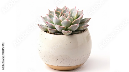 Ceramic white flower pot with Echeveria succulents isolated ,Generative ai, 