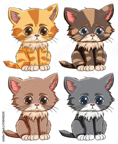 Four cute vector kittens with different fur patterns