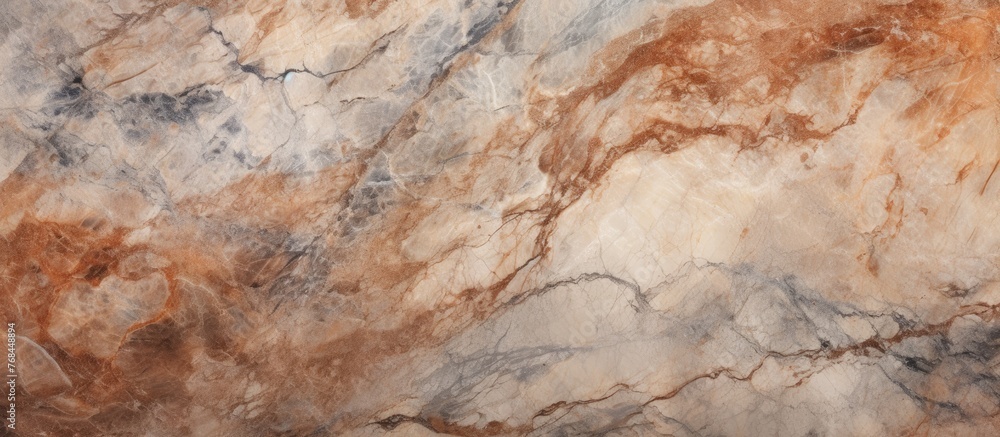 Detailed view of a marble wall showcasing a mixture of brown and white colors, creating a visually striking pattern