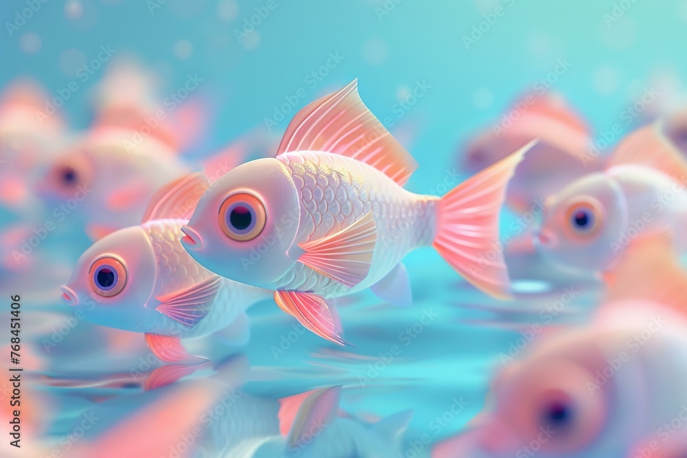 Pastel 3D school of fish with cute expressions ideal for 1