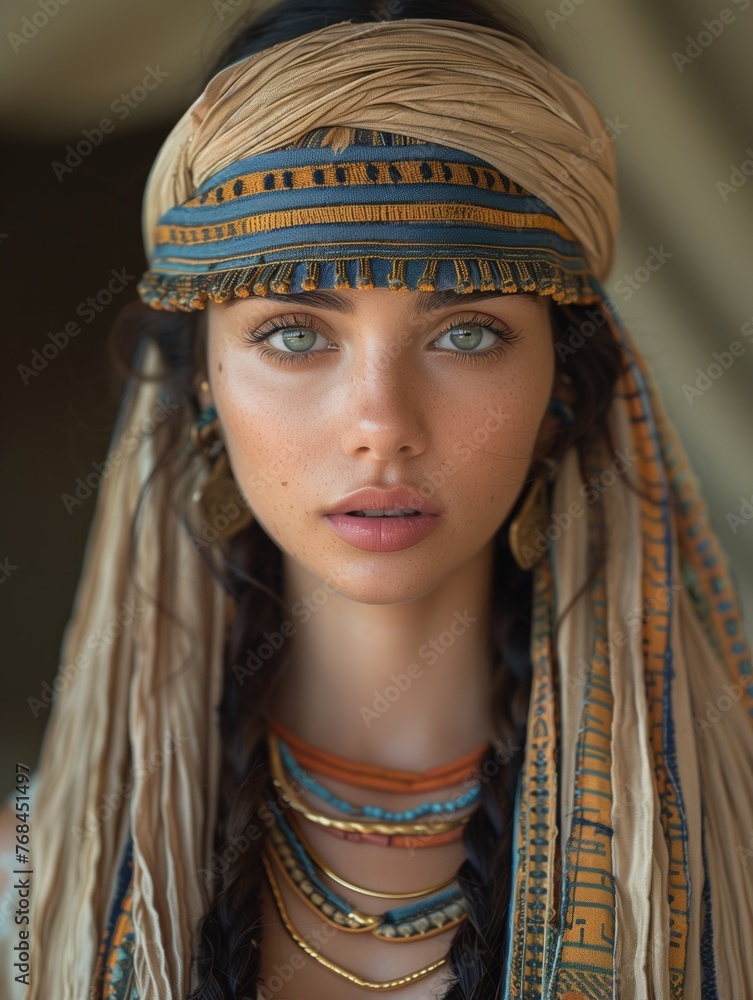 portrait of a young Cleopatra, in traditional clothing portrait of a young Cleopatra, in traditional clothing