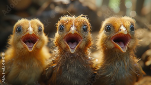 small cute chickens close up
