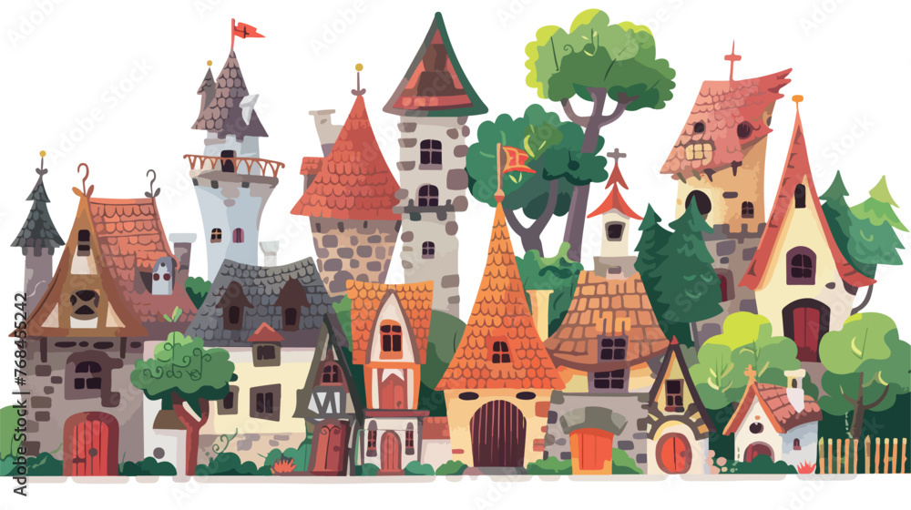 An illustration of the small medieval fantasy village.
