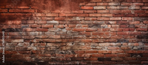Red bricks designed like wallpaper cover a traditional brick wall creating a unique and textured finish