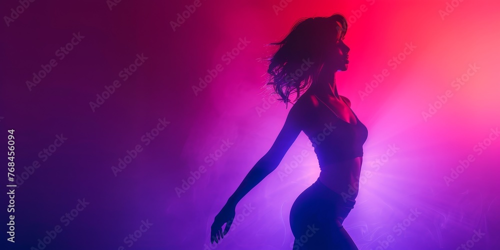 A woman is dancing in a purple background A woman is dancing in a purple background