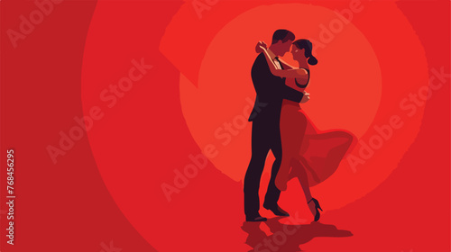 ballroom dance couple in a dance pose isolated on red